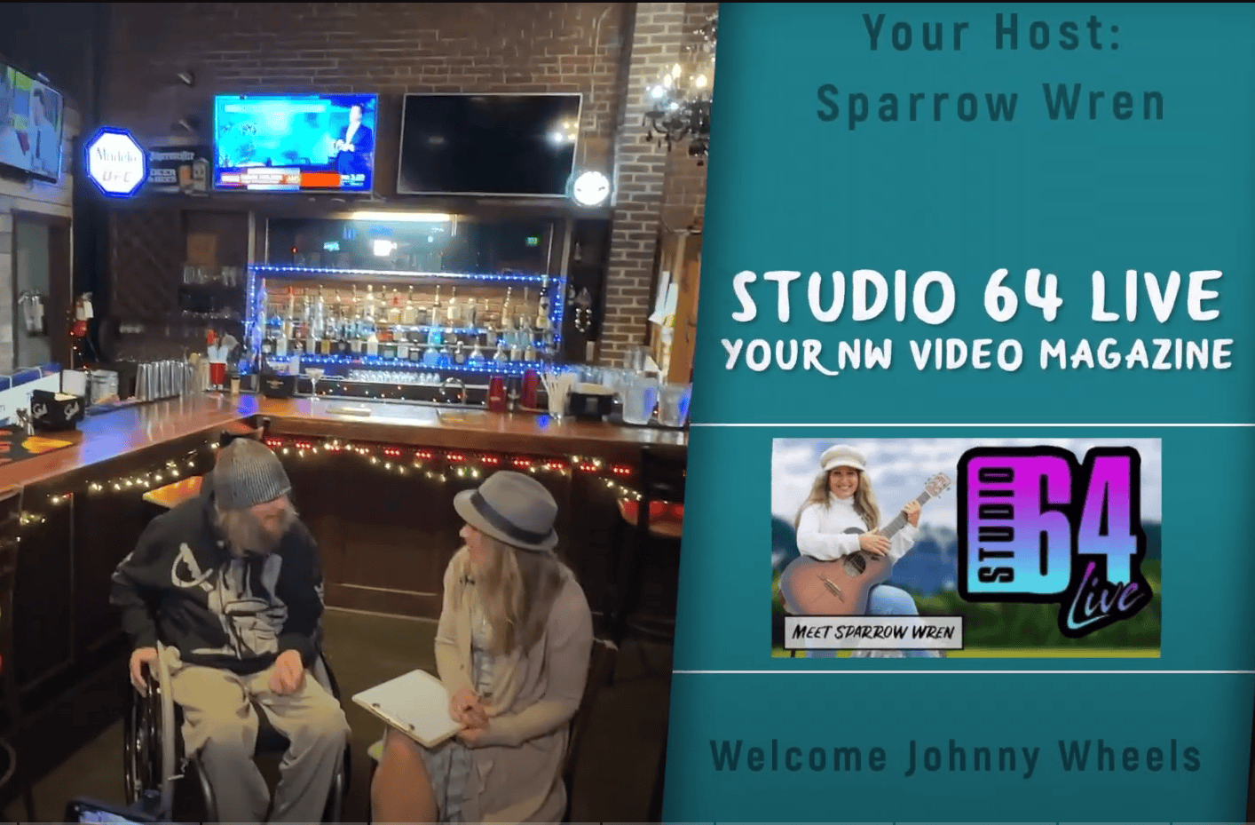 Cover picture for the January 11th, 2024 live interview of Johnny Wheels by Sparrow Wren of Studio 64 Video Magazine.